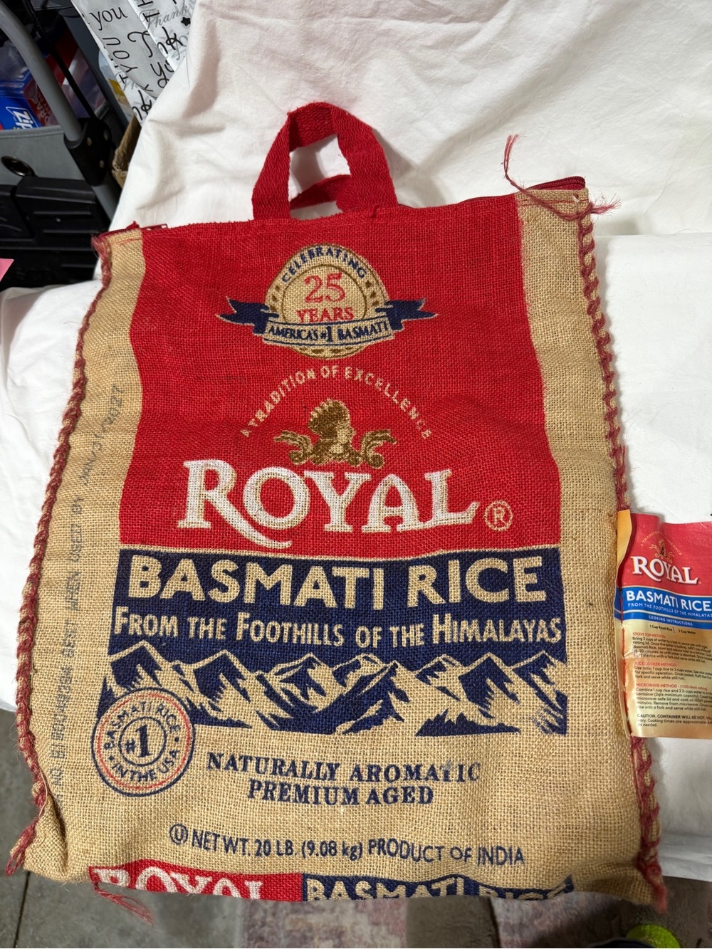 Red & Natural Basmati Rice Tote Bag - Branded Jute Shopper